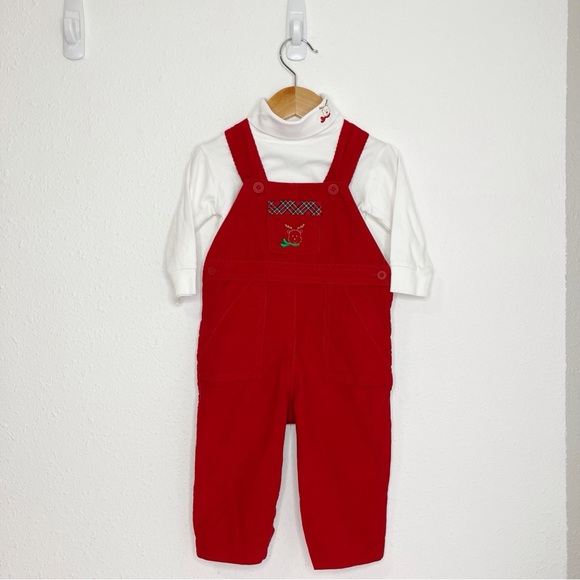 Strasburg Christmas overall set red corduroy embroidered w/ turtleneck 6 months - Picture 14 of 14